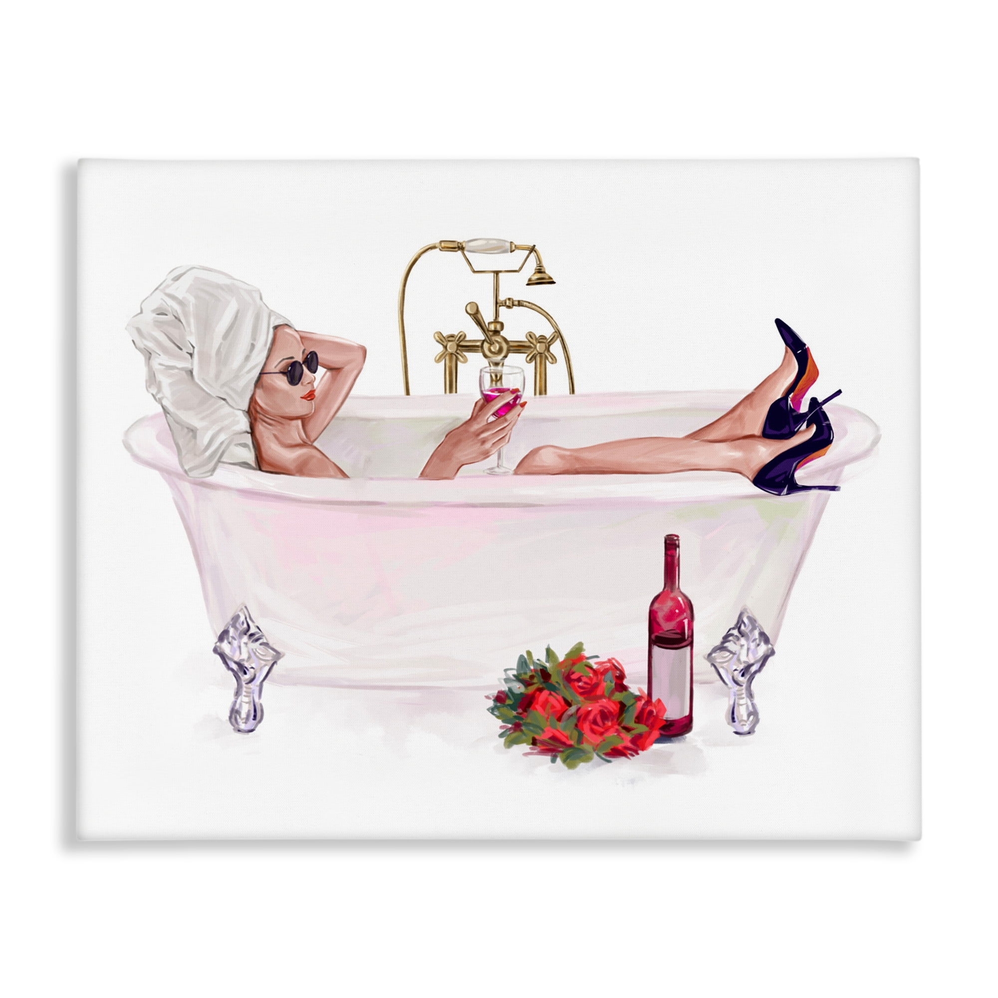 Woman with Wine Bath Canvas Wall Art, design by Ziwei Li