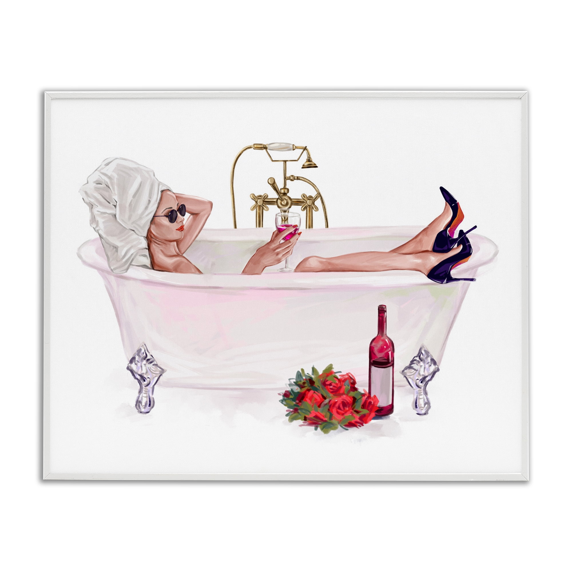 Woman with Wine Bath White Framed Giclee Art, design by Ziwei Li