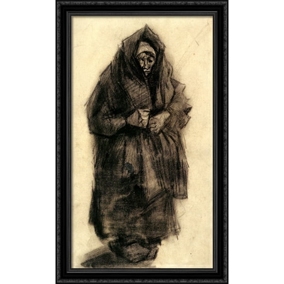Woman with a Mourning Shawl 24x40 Large Black Ornate Wood Framed Canvas Art by Vincent van Gogh