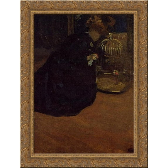 Woman with a Parakeet 24x18 Gold Ornate Wood Framed Canvas Art by Mary Cassatt
