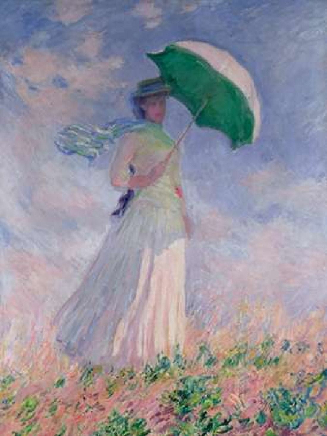 Woman with a Parasol-Right Canvas Art - Claude Monet (22 x 28)