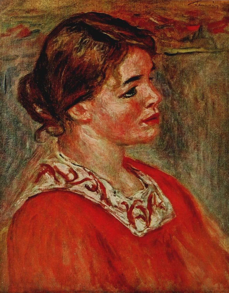 Woman with a red blouse c1895 Canvas Art - Pierre-Auguste Renoir (18 x 24)
