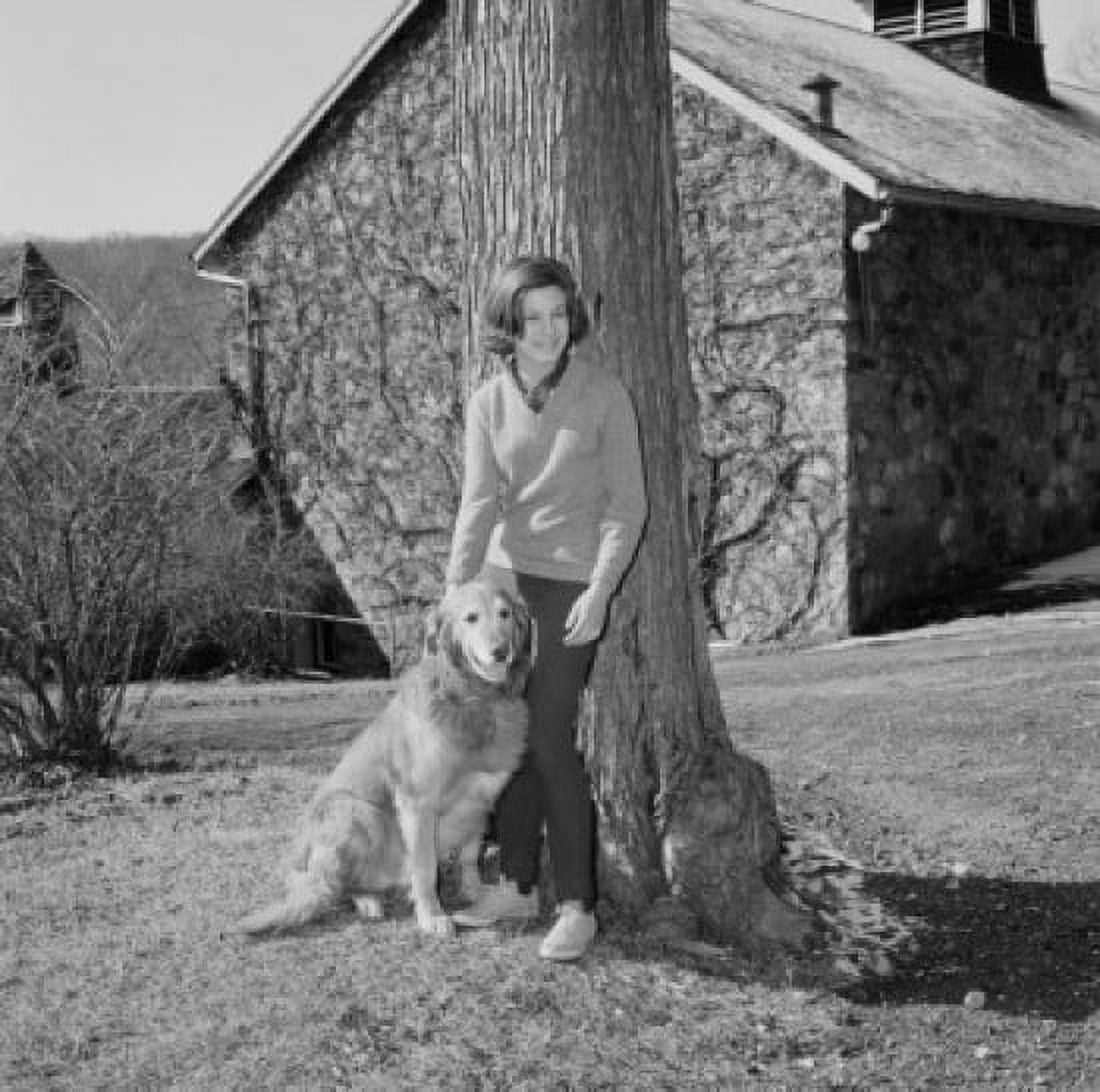 Woman with dog in backyard Canvas Art - (18 x 24)