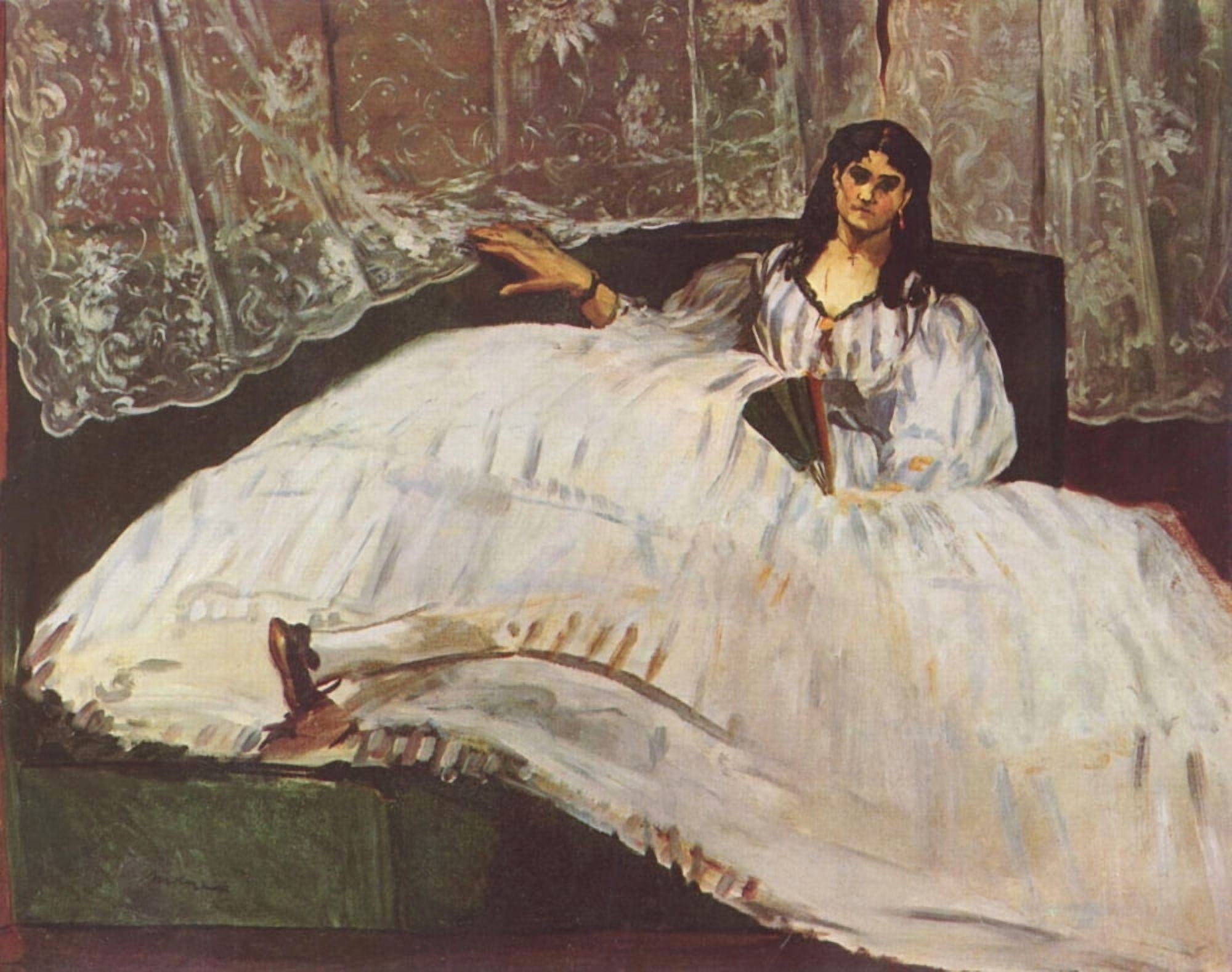 Woman with fan 1862 Canvas Art - ???douard Manet (18 x 24)
