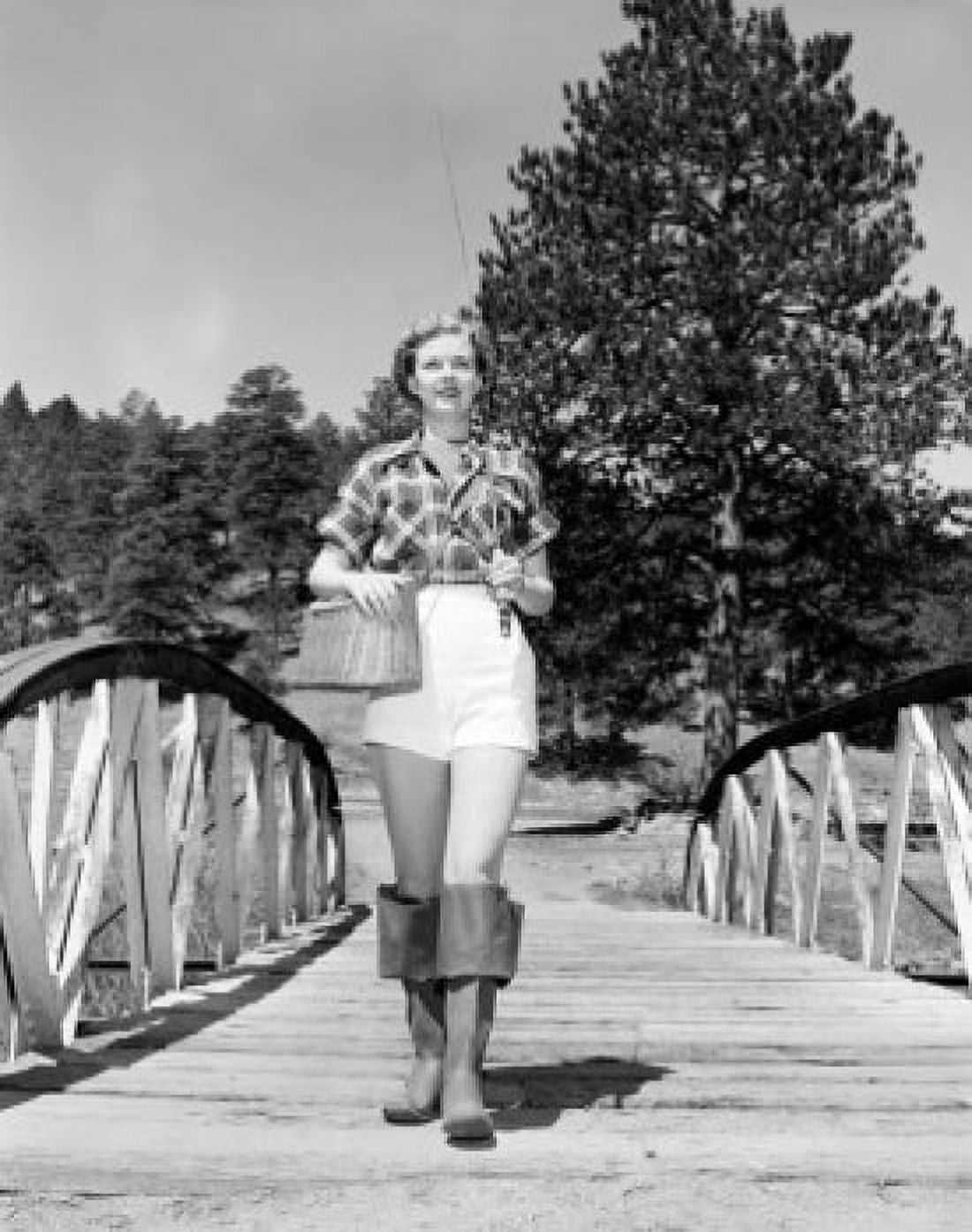 Woman with fishing tackle Canvas Art - (24 x 36)