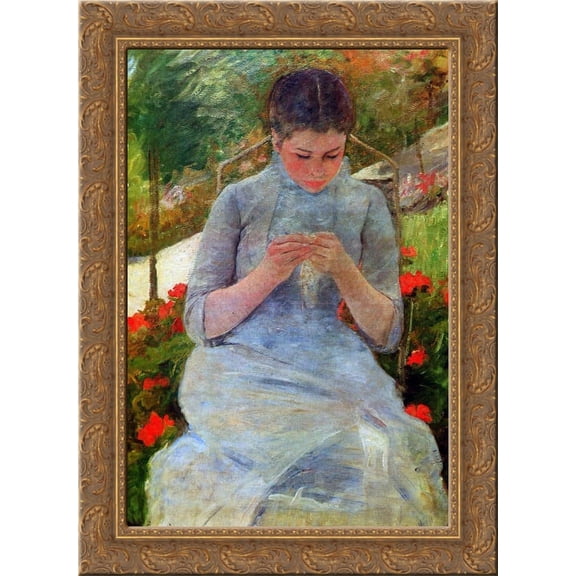 Woman with needlework Sun 24x18 Gold Ornate Wood Framed Canvas Art by Mary Cassatt