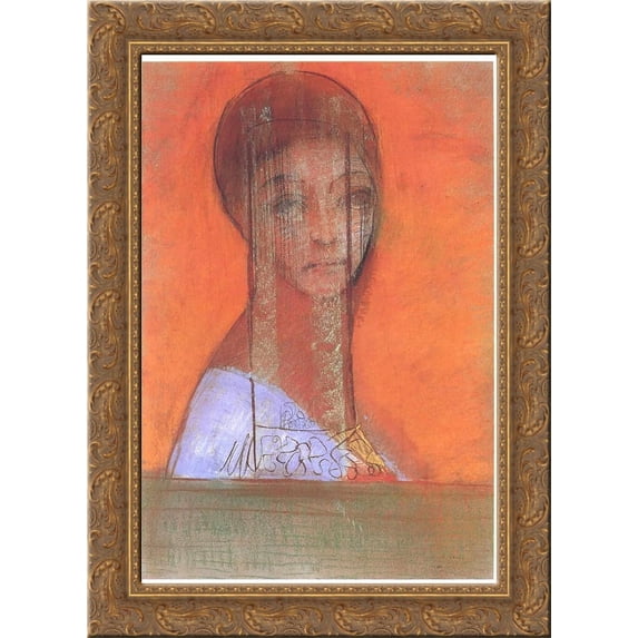 Woman with veil 20x24 Gold Ornate Wood Framed Canvas Art by Redon, Odilon