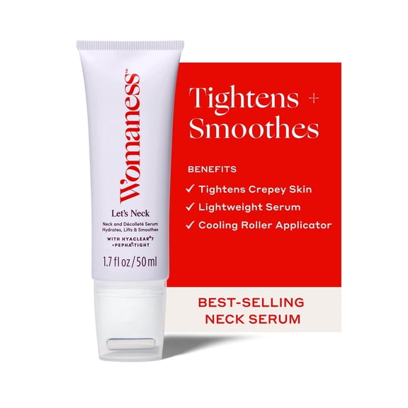 Womaness Let's Neck Firming and Tightening Neck & Facial Serum for Daily Crepey Skin Treatment to Hydrate, Lift & Smooth Wrinkles, 1.7 fl oz