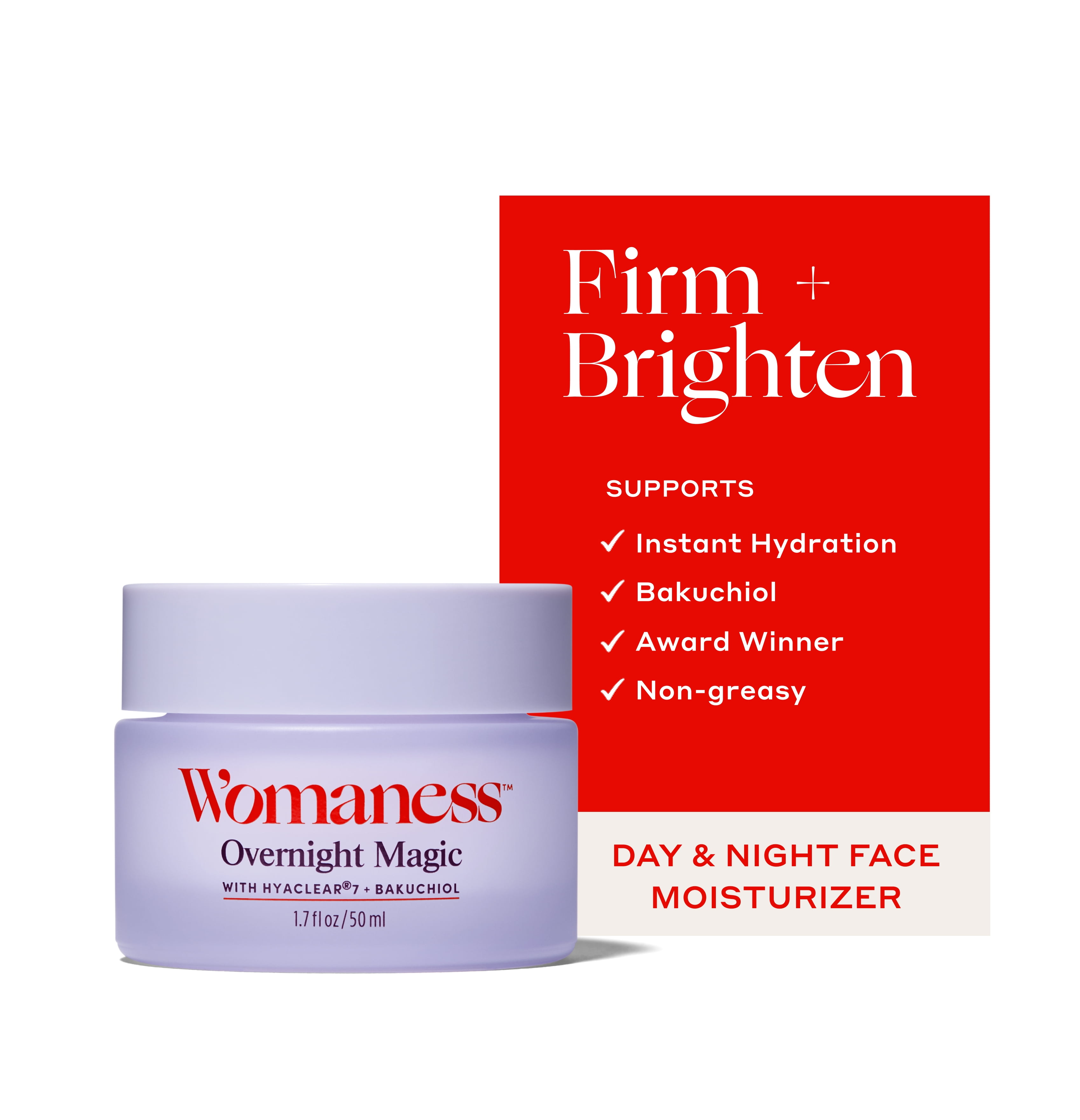 Womaness Overnight Magic Night Face Cream for Women, Anti Aging, Night Moisturizer with Hyaluronic Acid & Bakuchiol Retinol Alternative, 1.7 fl oz