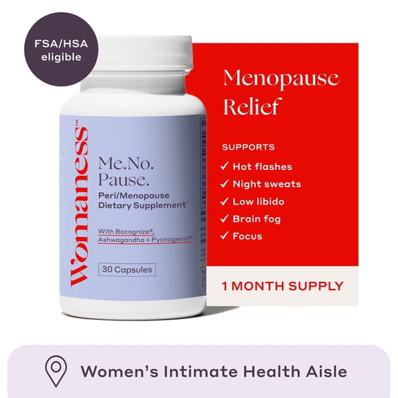 Womaness Menopause Supplement, Relief for Hot Flashes & Night Sweats with Bacognize for Memory + Ashwagandha for Mood & Vaginal Dryness, 30 Capsules