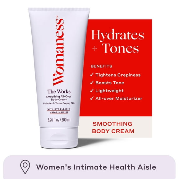 Womaness The Works, All-over Hydrating & Smoothing Firming Body Lotion, Anti Aging Skin Tightening Cream with Hyaluronic Acid, 200 ml