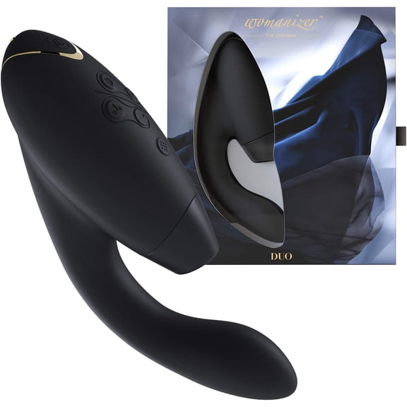 Womanizer Duo Clitoral Sucker & Rabbit Vibrator, Dual Stimulator, Black