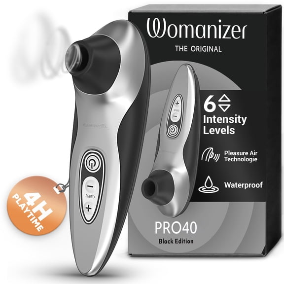 Womanizer Pro 40 Clitoral Vibrator Toy with Pleasure Air Technology for Women, Rechargeable | Black Edition