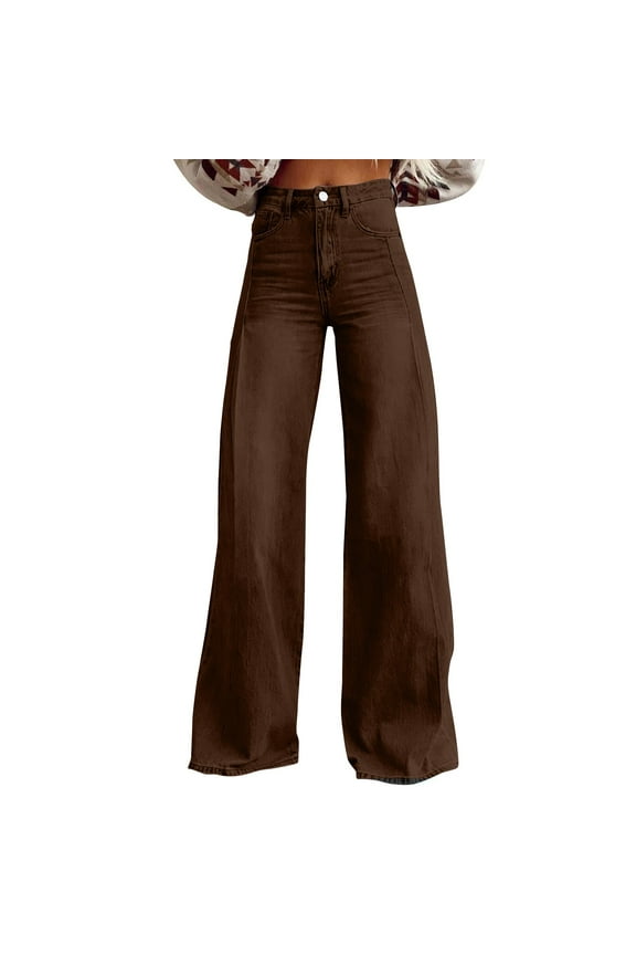 Womans Baggy Jean Summer Wide Leg Boyfriend Jeans Dark Wash Straight Pant Stretchy Y2K 90S Denim Pants for Women Trendy brown Medium