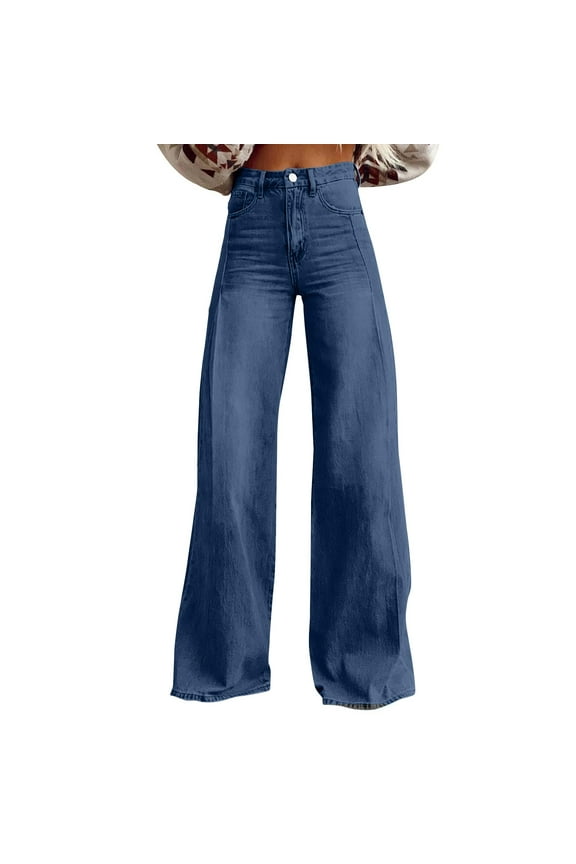 Womans Baggy Jean Summer Wide Leg Straight Pant Dark Wash Boyfriend Jeans Vintage Y2K 90S Denim Pants for Women Trendy dark blue Medium
