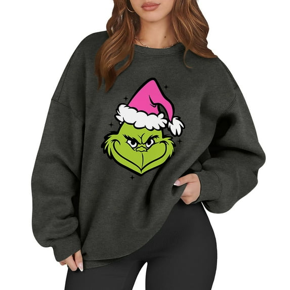 Womans Christmas Sweatshirt Long Sleeve Funny Cute Xmas Crewneck Pullover 3-Gray M 1
