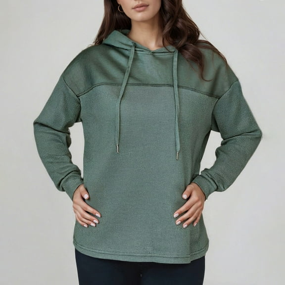 Womans Hoodie Green Waffle Hoodies Woman Long Sleeve Casual Womens Pullover Sweatshirt Ladies Hoodies S