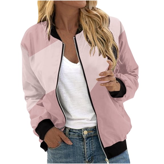 Womans Hoodies Zip up Zipper Baseball Jacket for Women Fall Fashion Casual Hoodless Lightweight Sweatshirts Long Sleeve Outwear Print Coats S-104 Pink-a S