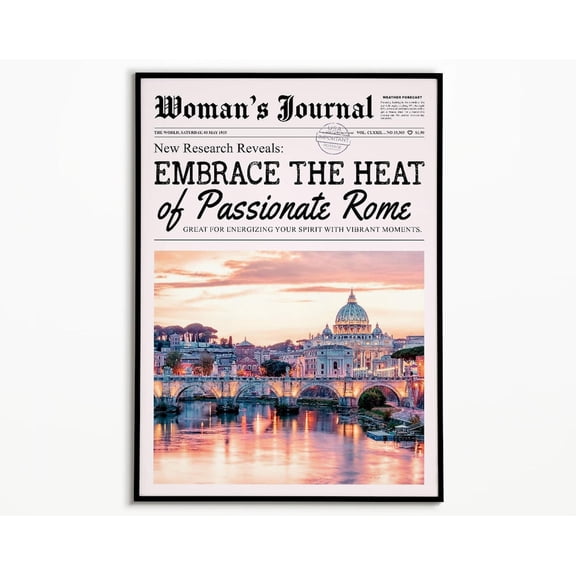 Womans Journal Newspaper Print Passionate Rome Wall Art, Unframed Paper Poster 8x10in