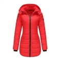 thumbnail image 1 of Womans Puffer Quilted Down Coat with Removable Hood Thick Long Jacket for Women Fitted Winter Overcoat Windbreaker (X-Large, Red), 1 of 5