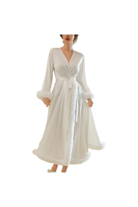 Womans Robe Silk Robe Feather Trim Light Weight Comfy Robe Valentine's Day Bathrobe