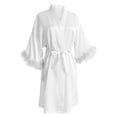 thumbnail image 1 of Womans Robe Silky Robe Feather Trim Light Comfy Robes for Women Valentines for Women Wedding Robe, 1 of 5