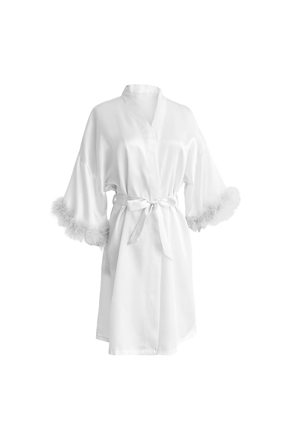 Womans Robe Silky Robe Feather Trim Light Comfy Robes for Women Valentines for Women Wedding Robe