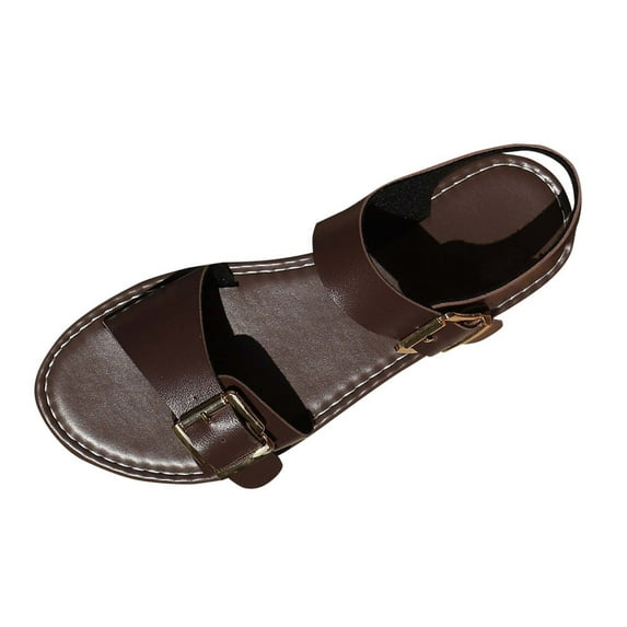 Womans Sandals Flat Heel Open Toe Casual Daily Solid Color Ankle Strap Women Footwear Causal Summer Dressy Beach Shoes for Women Coffee 8.5