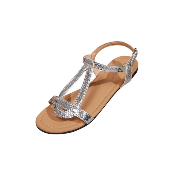 Womans Sandals Flat Heel Open Toe Casual Versatile Solid Color Ankle Strap Women Footwear Women Beach Vacation Holiday Vintage Fashion White 7