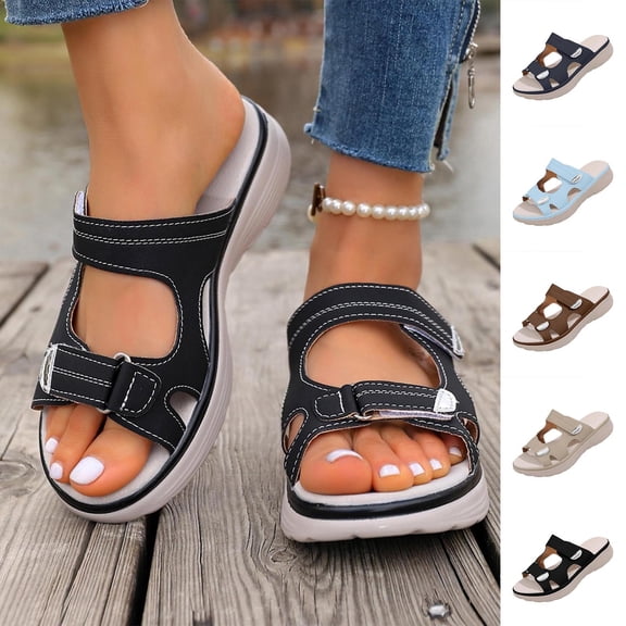 Womans Sandals Ndbuld Women Fashionable And Casual Spring And Summer Beach Hollow-Out Open-Toe Wedge Heel
