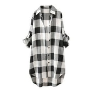 LUCKYRCC Womans Shacket Plaid Womens Coats Plus Size Loose Casual Plaid Shirt Button Down Woman Jackets for Women Winter Plus Size Jacket Long Sleeve