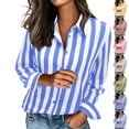thumbnail image 1 of Womans Shirts Dqueduo Women's Fashion Casual Striped Button Up Shirt Long Sleeve Top Blue XL, 1 of 7