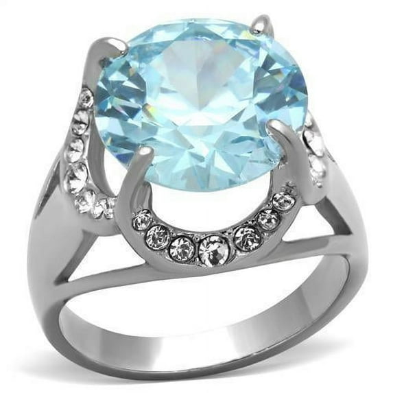 Womans Silver Aquamarine Ring Ring High polished (no plating) 316L Stainless Steel Ring with AAA Grade CZ in Sea Blue TK1423