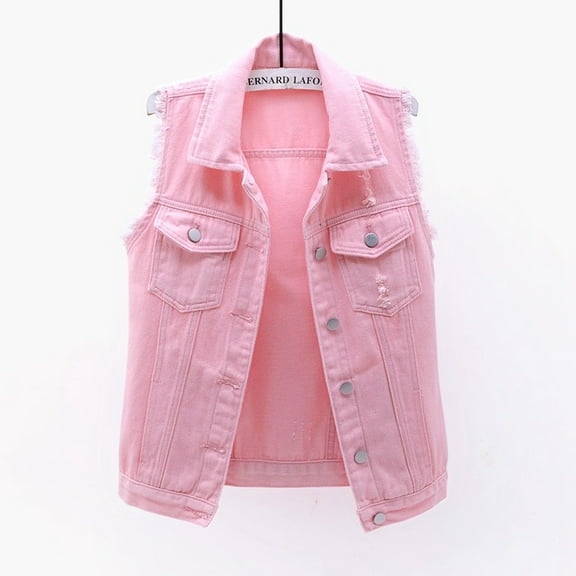 Womans Tank Tops Loose Fit Woman's Solid Color Sleeveless Denim Shirt Vest Loose Denim Jacket Top Tank Tops Pink