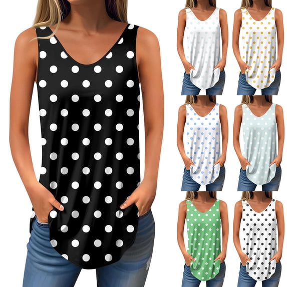 Womans Tank Tops Womens Tank Toos Fashion Women's Casual Sleeveless Print Ladies V-Neck Blouse Yellow L