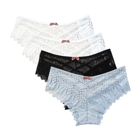 Womans Underwear Lace Thongs for Women, Seamless Ladies Thong Briefs Underwear Lace Panties Plus Size Underpant Lace Thongs for Women 4 Pack Womens Underwear High-Cuts Blue M