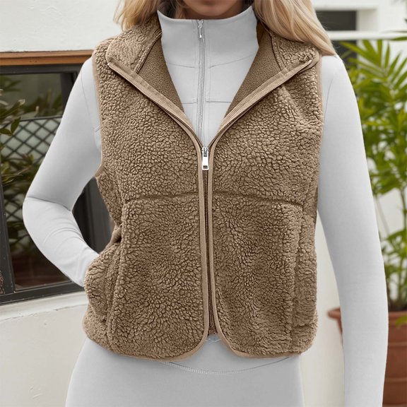 Womans Vests Women's Vest Zipper Sleeveless Fuzzy Winter Vest Womens Vests Outerwear