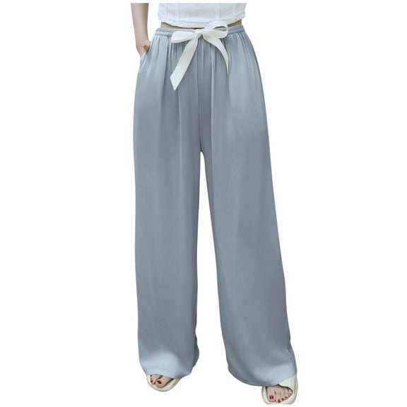 Womans Wide Leg Pants Lounge Drawstring Elastic Waist Trousers with Pockets Casual Flowy Comfy Loose Pajama Pants