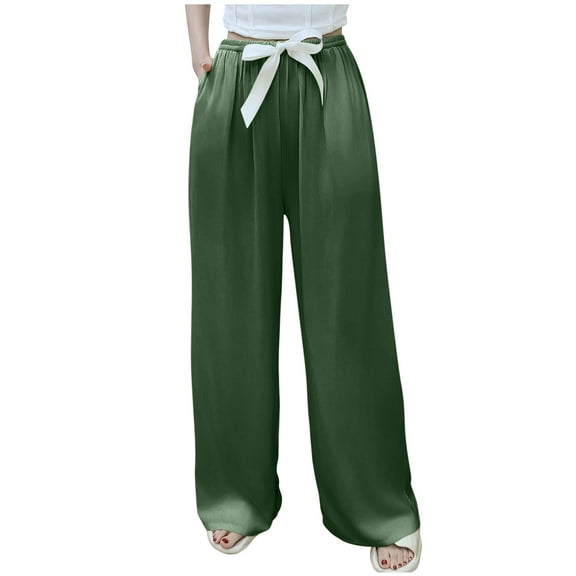 Womans Wide Leg Pants Lounge Drawstring Elastic Waist Trousers with Pockets Casual Flowy Comfy Loose Pajama Pants