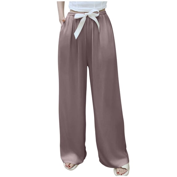 Womans Wide Leg Pants Lounge Drawstring Elastic Waist Trousers with Pockets Casual Flowy Comfy Loose Pajama Pants