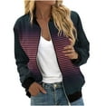 thumbnail image 1 of Womans Zip up Hoodies Women's Basetball Jacket Lightweight Zip up Jacket Casual Striped Jacket Coat Outerwear Windbreaker with Pockets S-155 Purple S, 1 of 5