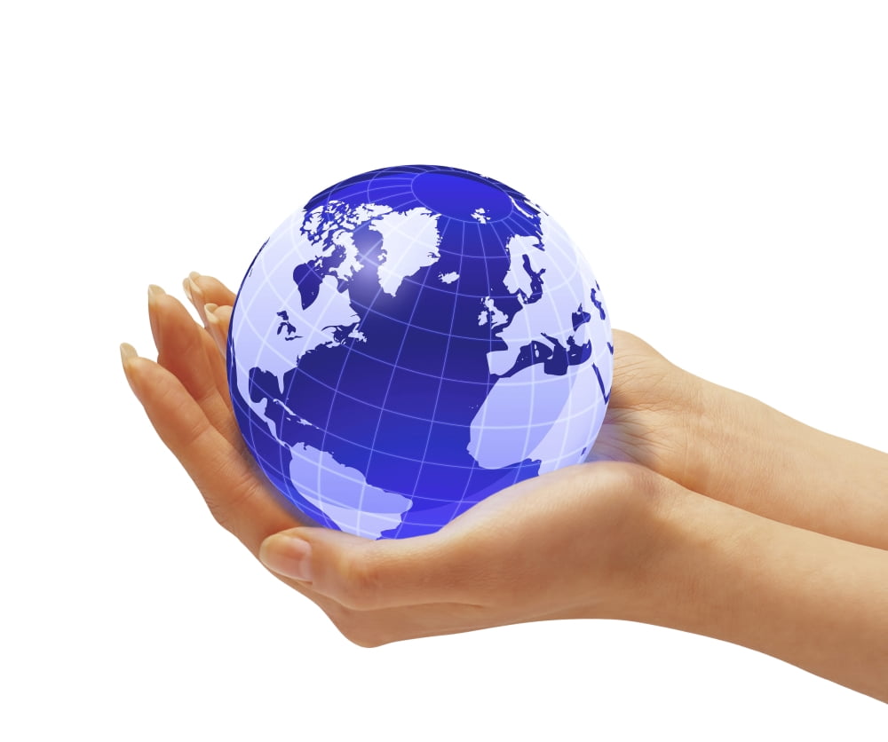 Womans hands holding an Earth globe Canvas Art - Leonello CalvettiStocktrek Images (32 x 26)