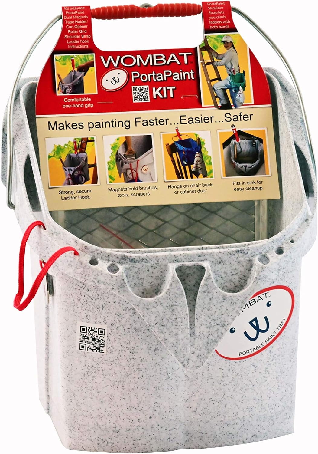 Wombat Portapaint for Indoor and Outdoor, Speed Bucket Paint Tray, Hand Tools Organizer and Storage Caddy with Handle, Bucket  for Painters Tools and Accessories (Granite)