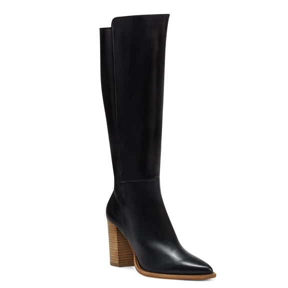 Wome Knee High Boots Wide Calf Stacked Block Heel Pointed Toe Riding Boots