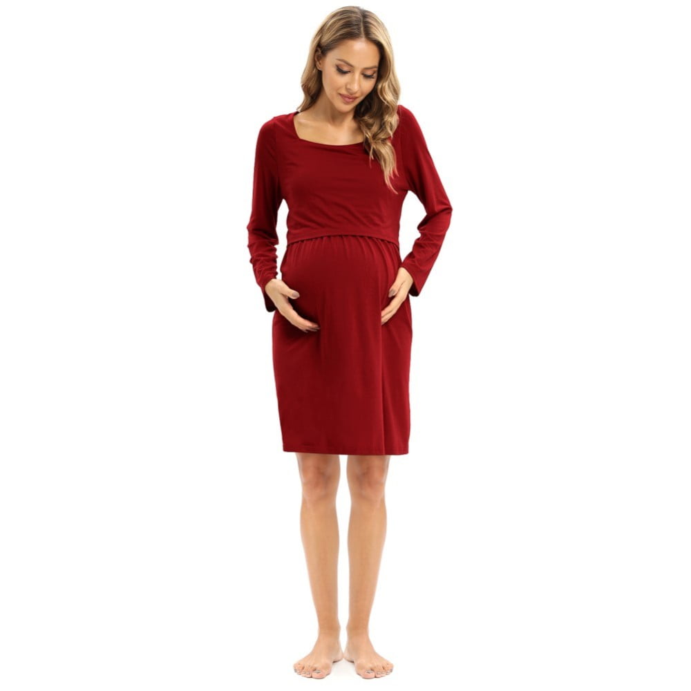 Wome Long Sleeve Maternity Nursing Nightgown Breastfeeding Sleepwear