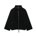 thumbnail image 1 of Wome's Fleece Jackets Casual Collared Coat Solid Zip Up Y2k Long Sleeve Sweartshirts Fuzzy Short Loose-fitting Woolen Coats Warmth Versatile Outerwear with Pockets, 1 of 2