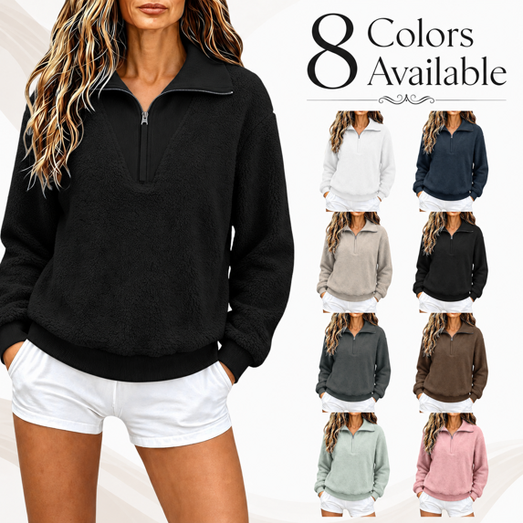 Wome's Half Zip Sweatshirt - Casual Fleece Patchwork Long Sleeve Pullover Tops - Fall Comfy Versatile Sweatshirt