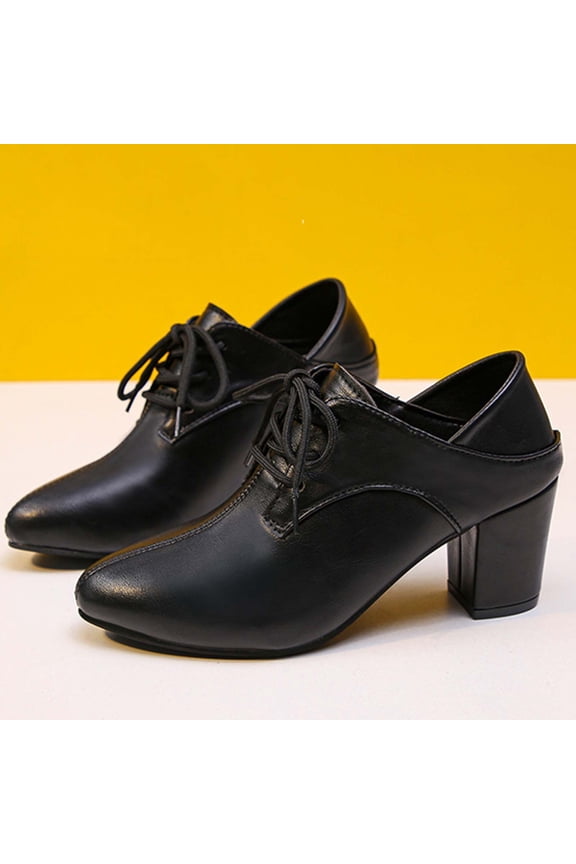 WomeWomen's Closed Toe Lace-Up Chunky Pumps Low Block Point Toe Heels Dress Classic Vintage Oxfords Shoes