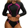 thumbnail image 1 of Womem's Two Piece Swimsuits Rash Guard Long Sleeve Swim Crop Top with Bikini Bottom High Waist Bathing Suit, 1 of 7
