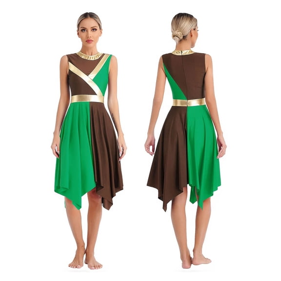 Womems Praise Dance Dress Patchwork Long Sleeve Lyrical Church Worship